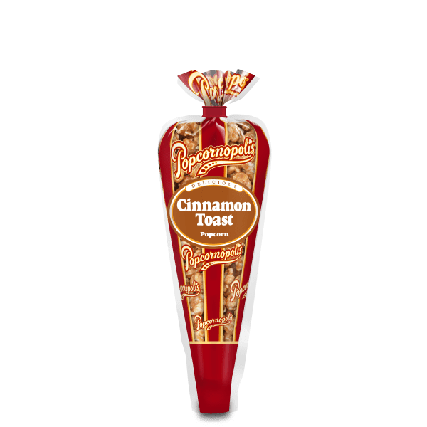 A picture of a mini cone of Popcornopolis® flavored Cinnamon Toast gourmet popcorn.