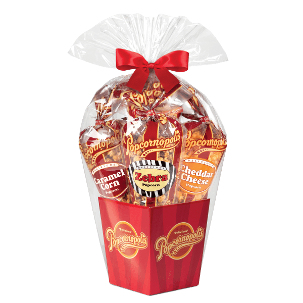 classic stripe 5 regular cone assorted gourmet popcorn gift basket