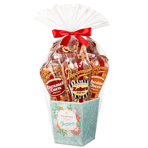 thinking of you 5 regular cone assorted gourmet popcorn gift basket
