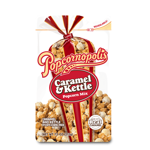 Pouch of Popcornopolis® Caramel and Kettle gourmet popcorn