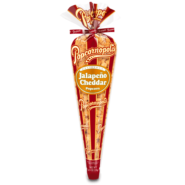 Regular cone of Popcornopolis® jalapeno cheddar gourmet popcorn