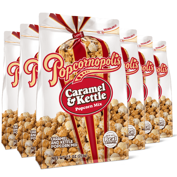 Pouch of Popcornopolis® Caramel and Kettle gourmet popcorn