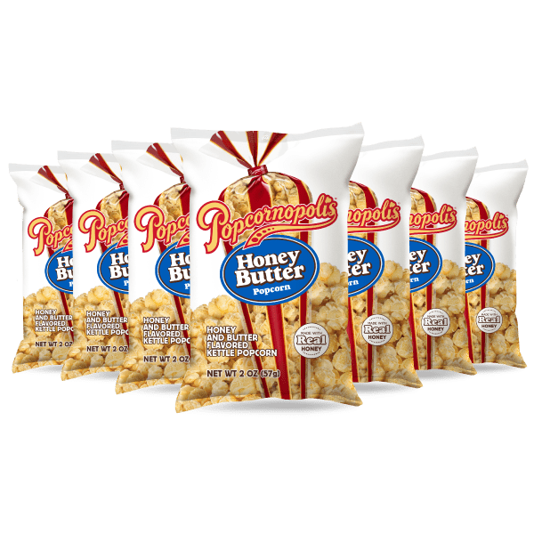 Bags of Popcornopolis® Honey Butter gourmet popcorn