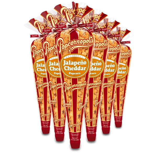 6 Regular cones of Popcornopolis® Jalapeno gourmet popcorn