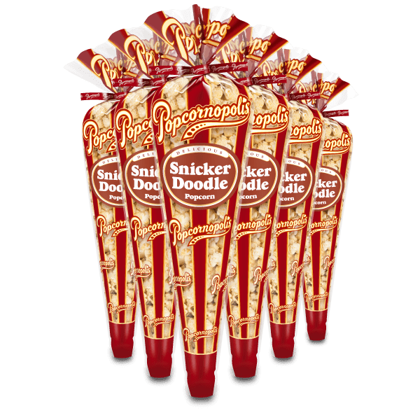 6 Regular cones of Popcornopolis® Snickerdoodle gourmet popcorn