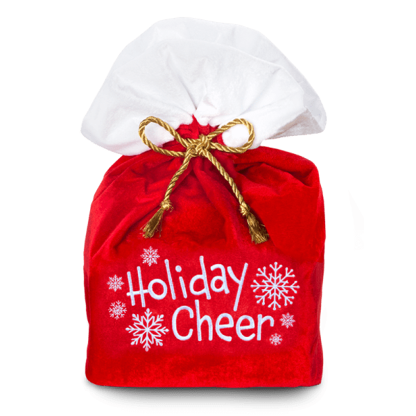 Closed Holiday Cheer Bag with gold bow