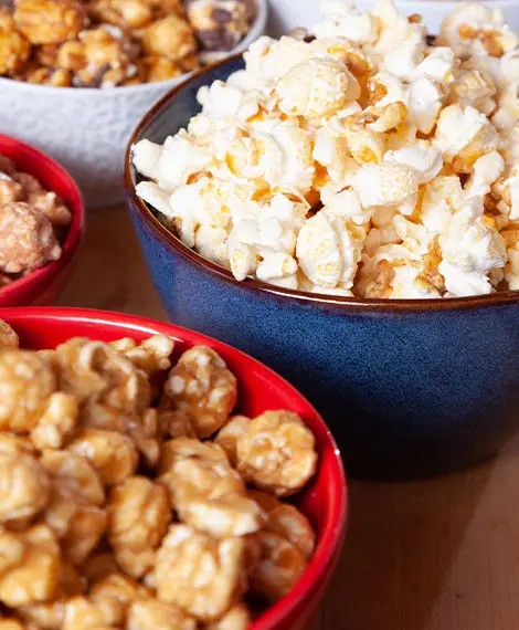 4 snack bowls of gourmet popcorn