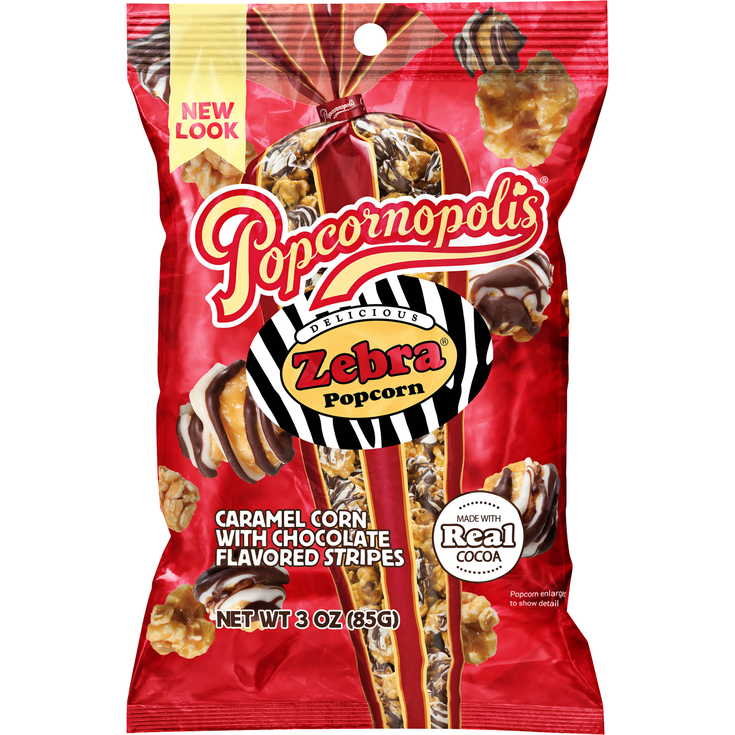 Zebra® Popcorn bag gourmet popcorn.