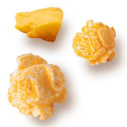 A picture of two kernels flavored Cheddar Cheese.
